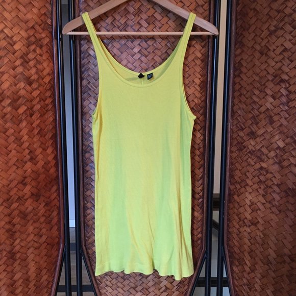 Long Acid Yellow Pima Cotton Ribbed Singlet Tank Top - Picture 7 of 14